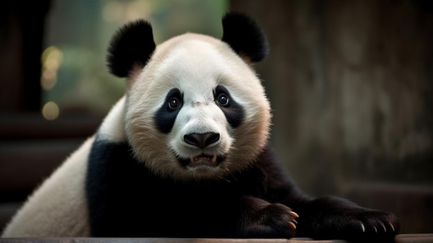 A panda bear is seen in a zoo.