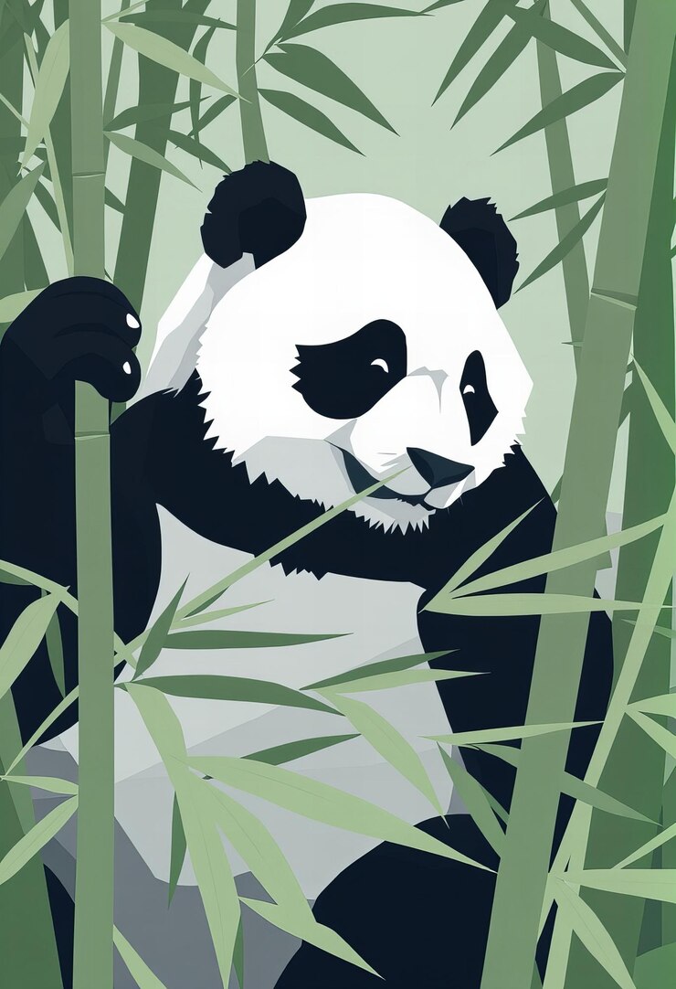 Photo a panda bear is sitting in a bamboo forest