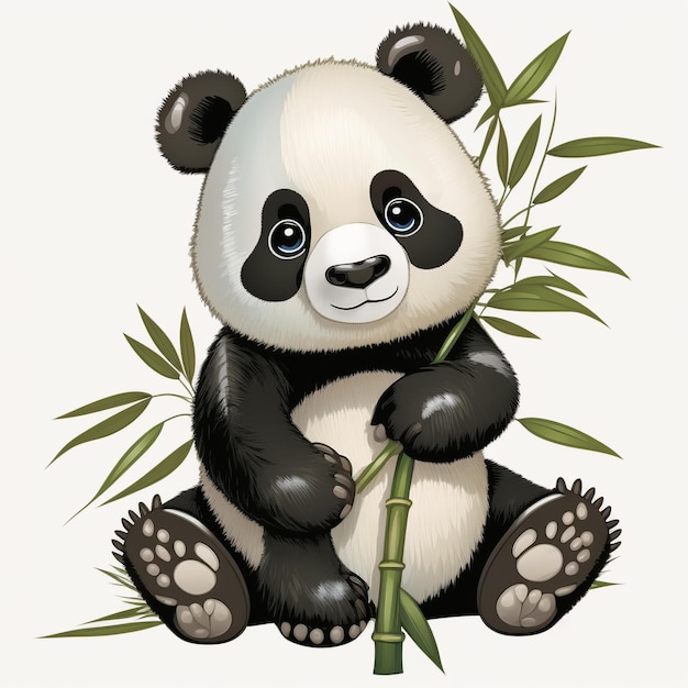 Медведь панда сидит в бамбуковом лесу.