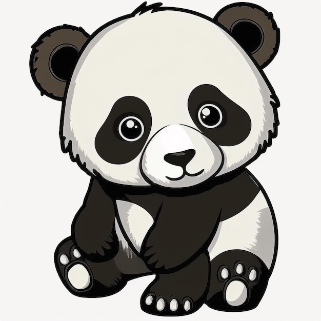 A panda bear is sitting on a white background.