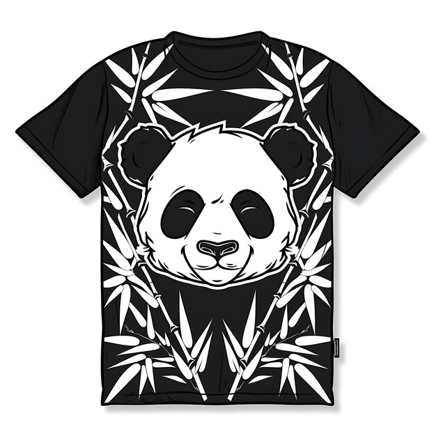 Foto un orso panda indossa una camicia bianca e nera con piante di bambù