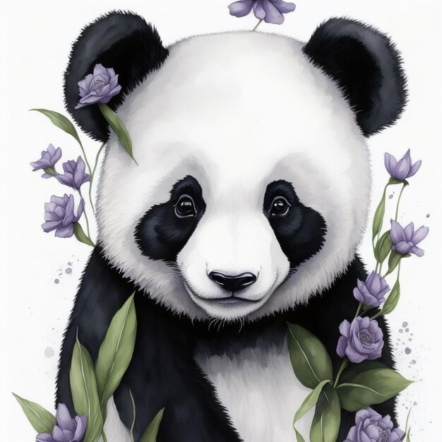 Panda bear portrait watercolor drawing