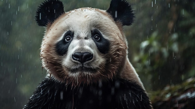 A panda bear in the rain