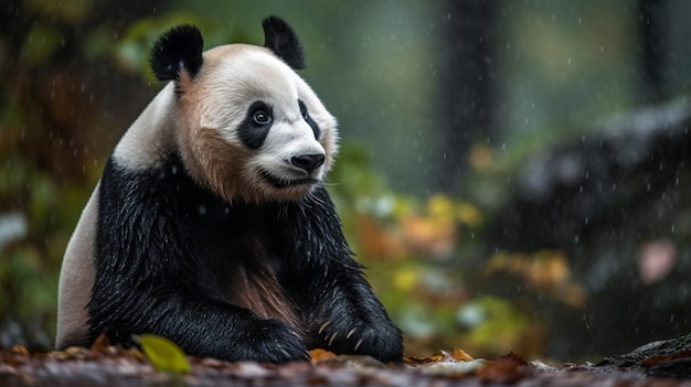 A panda bear in the rain