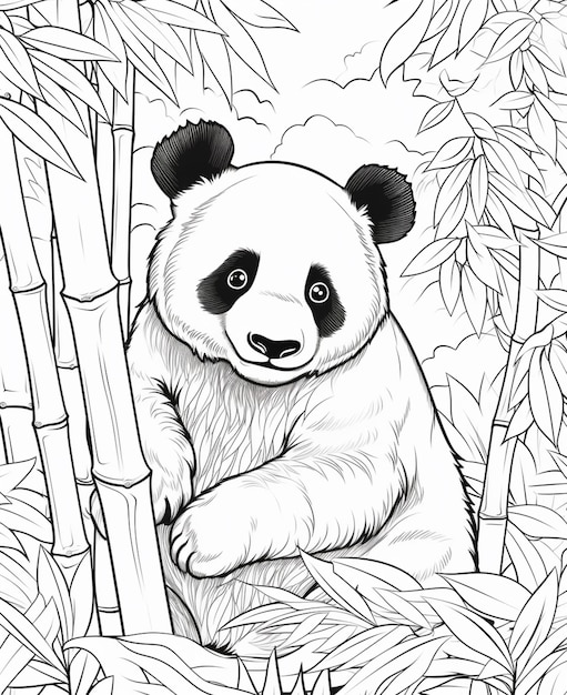 Медведь панда сидит на бамбуковом дереве с бамбуковыми стеблями на заднем плане генеративный ай