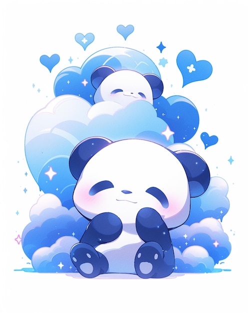 Panda sitting on cloud cute creative kawaii Vector Image