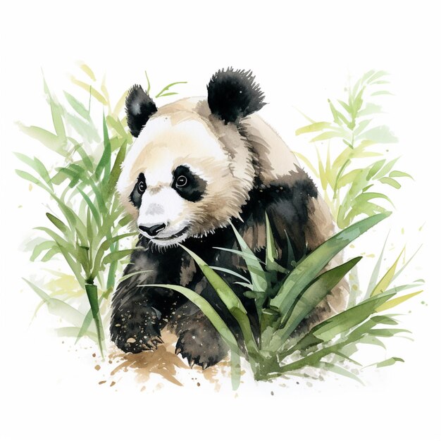 panda bear sitting in the grass with a white background generative ai