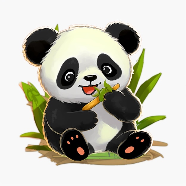 panda bear sitting on the ground eating a bamboo stalk generative ai