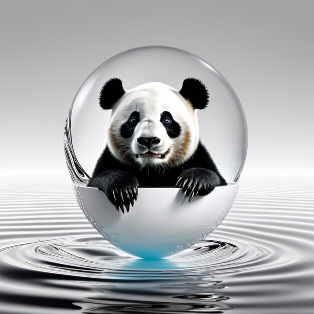 Panda Bear Sitting Inside Glass Ball