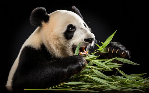 Photo panda bear sitting on top of a lush green field