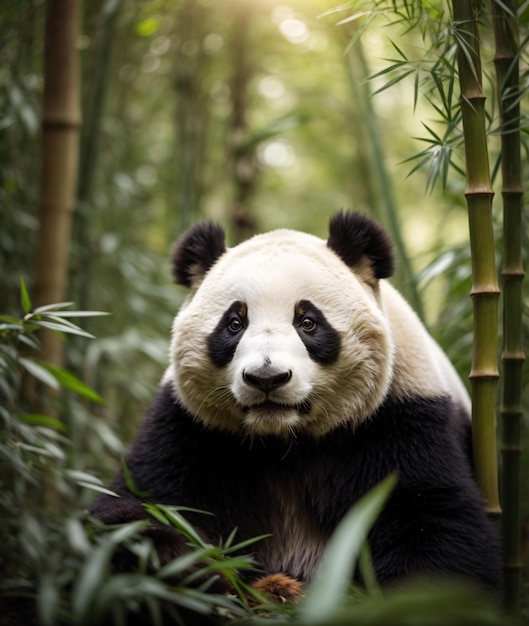 대나무 숲에서 혼자 방황하는 팬더 곰