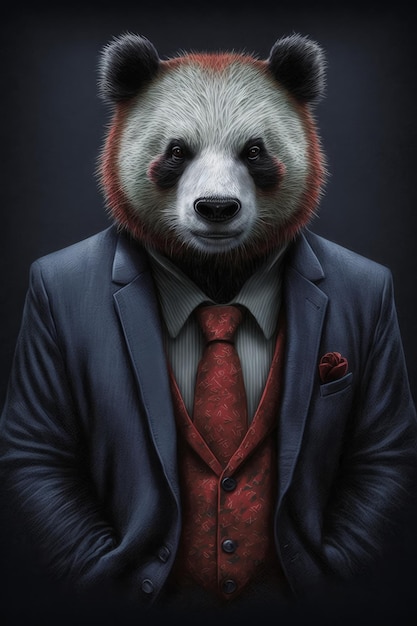 A panda bear wearing a suit and tie