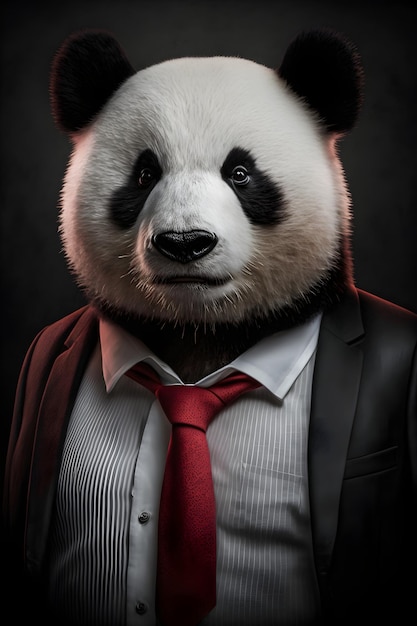 A panda bear wearing a suit and tie