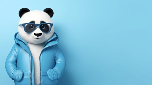 Panda Bear Wearing Sunglasses and Blue Jacket Generative AI