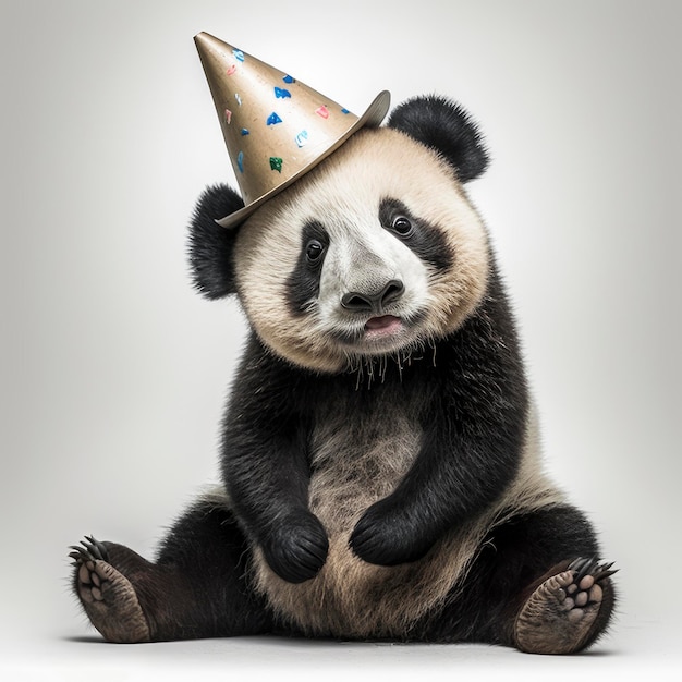 panda bear with birthday hat isolated on white background