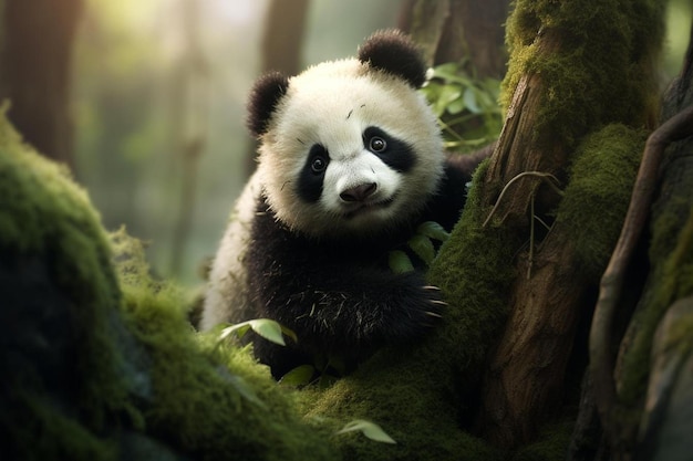 a panda bear with black eyes and a black eye and a white eye and black eye