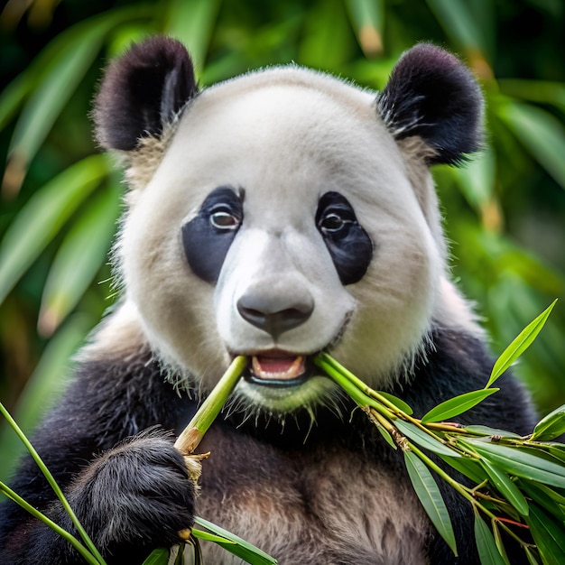 Photo a panda bear with black eyes and a black and white face