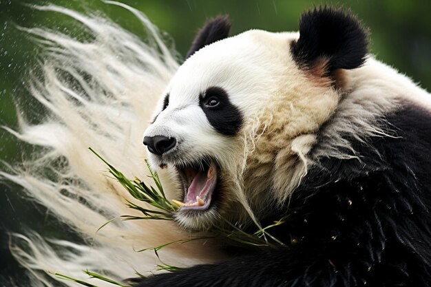 Photo a panda bear with a black and white face and black eyes