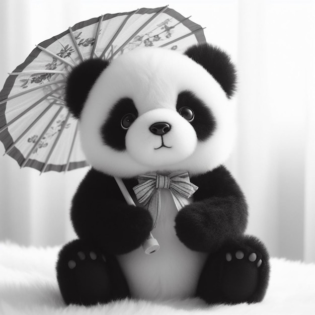 медведь-панда с галстуком и зонтиком