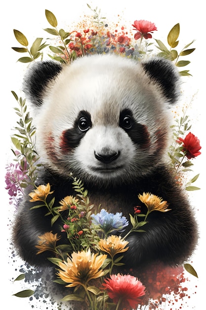 A panda bear with flowers on it