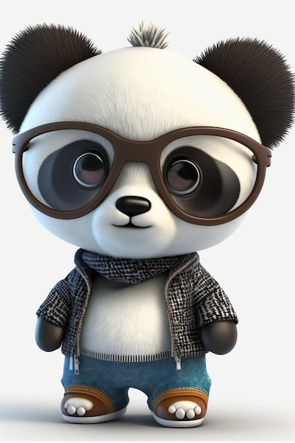 Panda bear with glasses and a scarf on his head generative ai