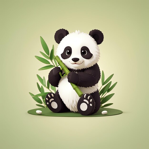 a panda bear with a green ribbon around its neck