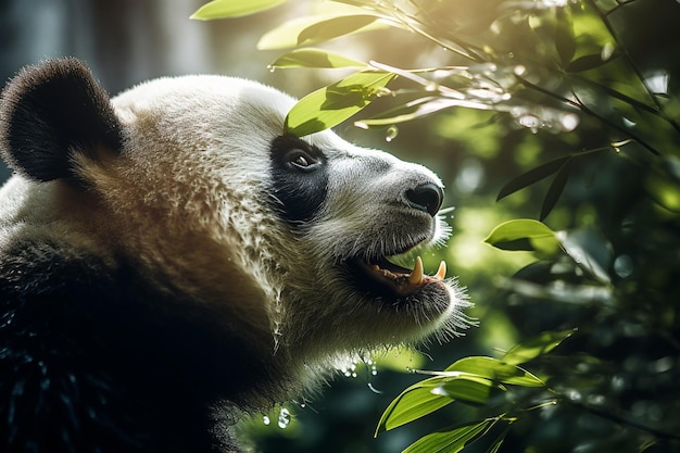 a panda bear with its mouth open and his mouth open