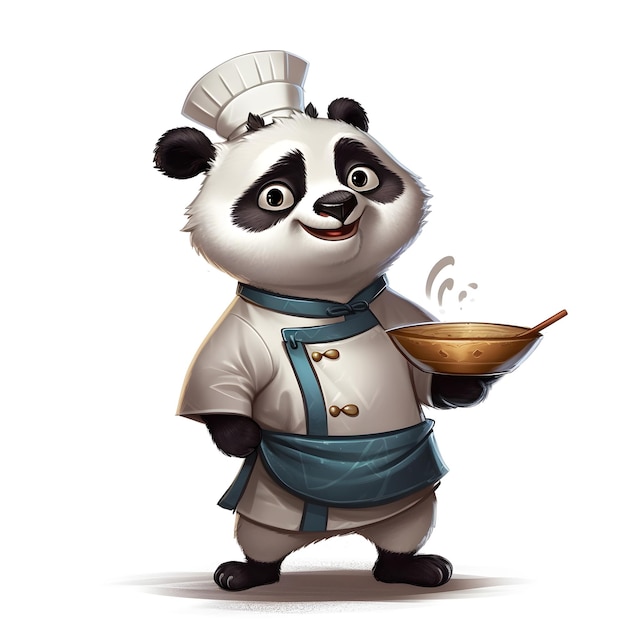 Photo a panda bear with a pot of soup in his hand