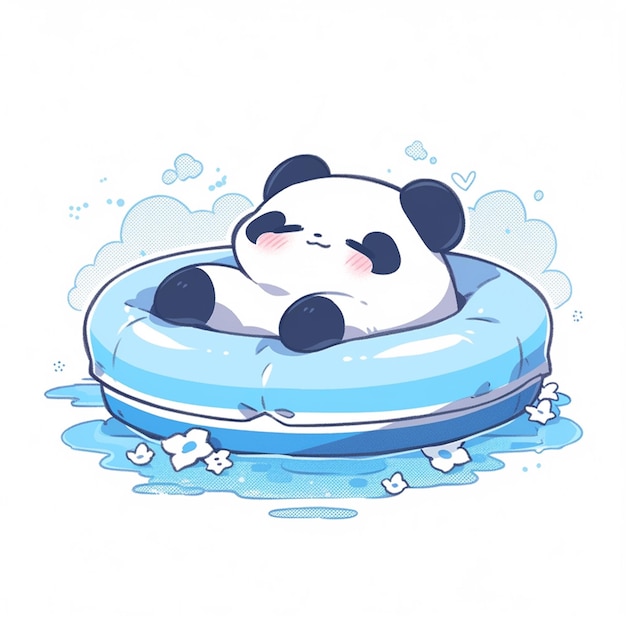 panda beer drijvend in een zwembad met een rubberen ring generatieve ai