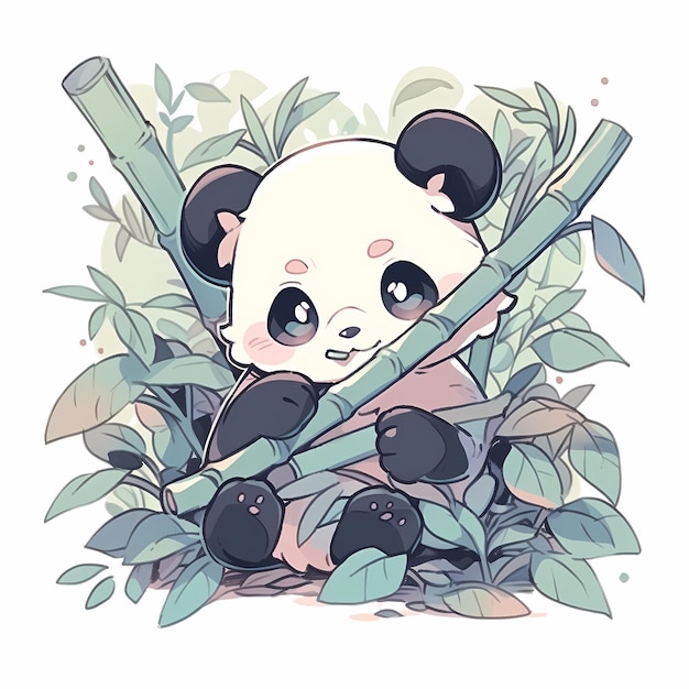 Panda beer tekenkarakter ontwerp onder bambus schattig mascotte ontwerp