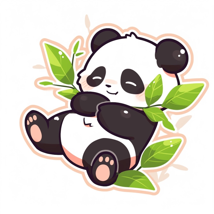Foto panda beer zit op de grond met een blad in zijn mond generatieve ai