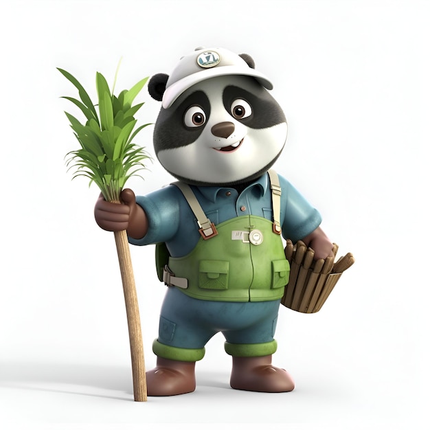 Foto panda boerderij 3d rendering witte achtergrond