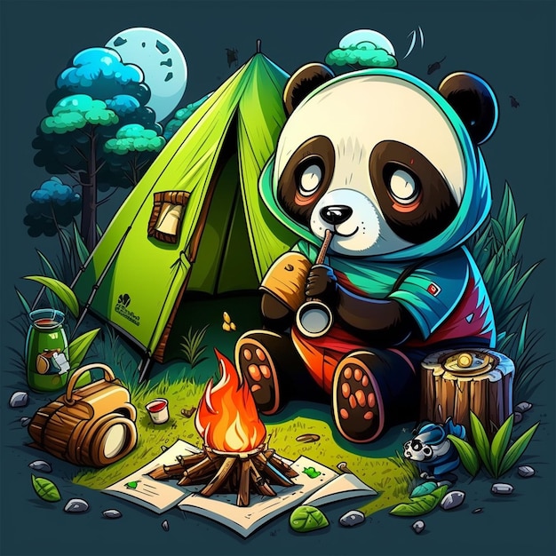 Foto illustrazione vettoriale di panda camping