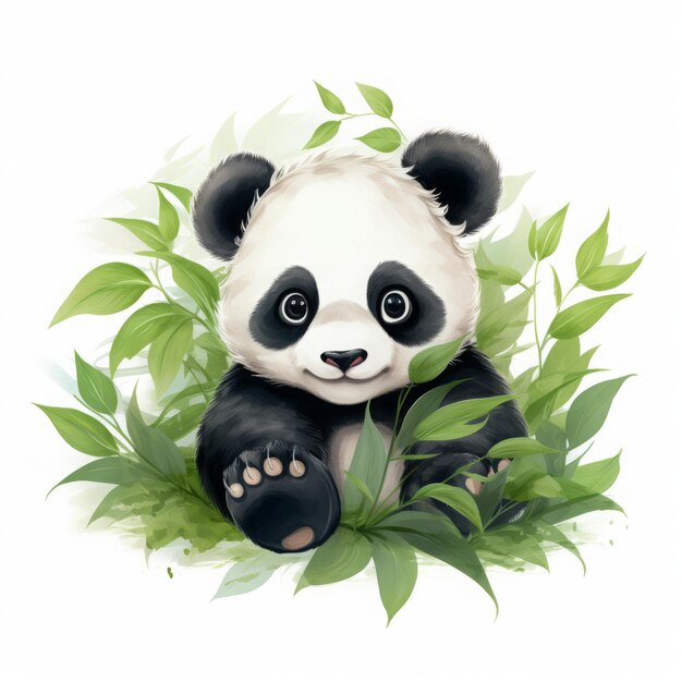 Foto disegno di cartone animato di panda su sfondo bianco