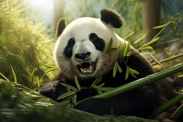 A panda chewing on bamboo Panda Bear MunchingEating Bamboo Panda Wildlife Conservation