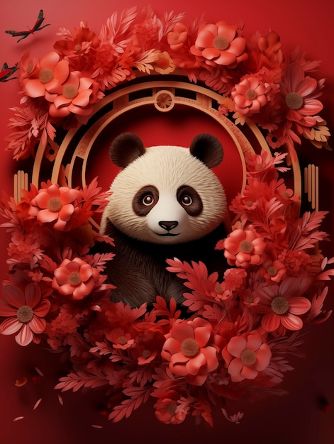 Photo panda in chinese traditional style lunar new year 3d