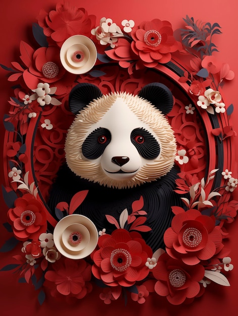 Photo panda in chinese traditional style lunar new year 3d