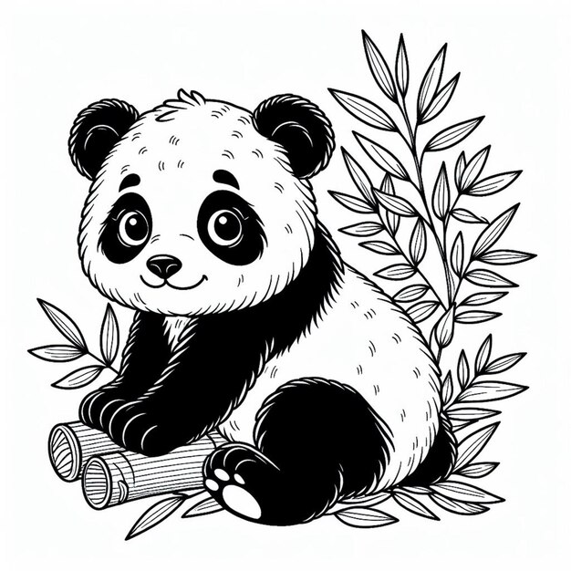 Foto pagina da colorare panda per bambini ai generato