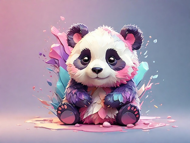 The panda cub smiles in a colorful style