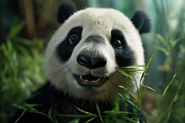 A panda eating grass