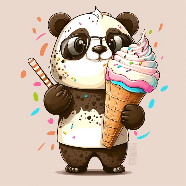 Panda Eating an Ice Cream Vector Illustration