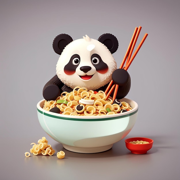 Foto panda che mangia noodle ramen icona di cartone animato vettoriale illustrazione icona di cibo animale concetto isolato