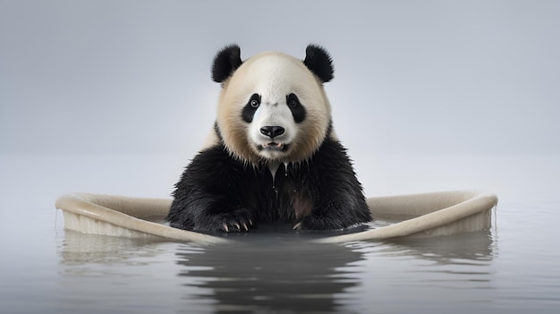 Photo a panda floating in a room full of water