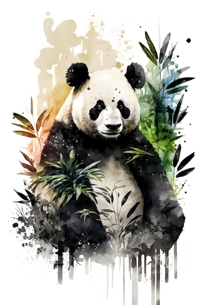 panda in forest. watercolor style