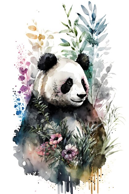 panda in forest. watercolor style