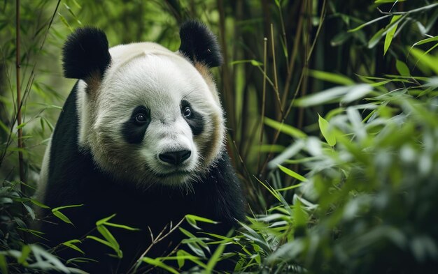 Photo panda gracefully walking through a serene bamboo thicket