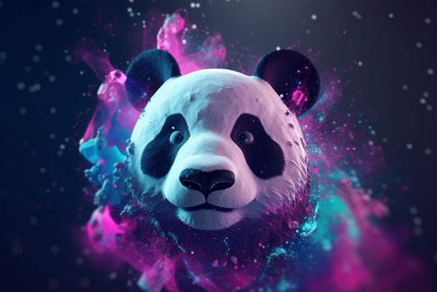 Photo a panda head with a purple and pink background.