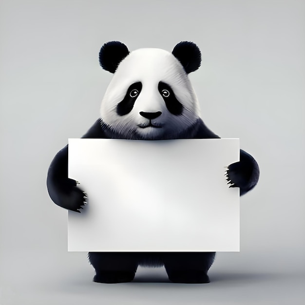 a panda holding big empty white canvas