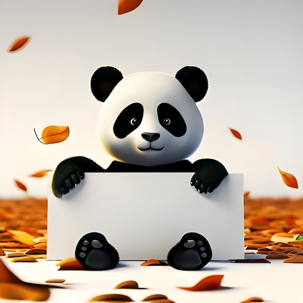 a panda holding big empty white canvas