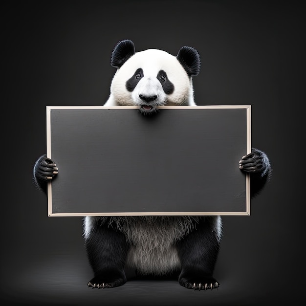 Photo a panda holding a blank sign in front of his face.